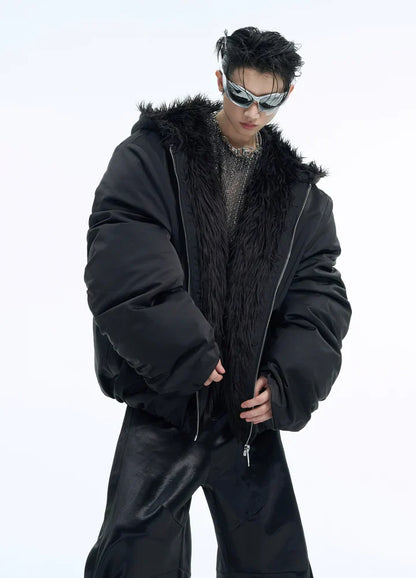 Thick silhouette down style fur hoodie style jacket