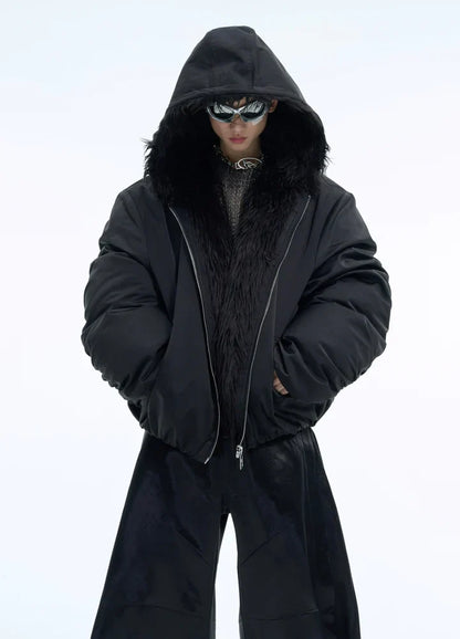 Thick silhouette down style fur hoodie style jacket