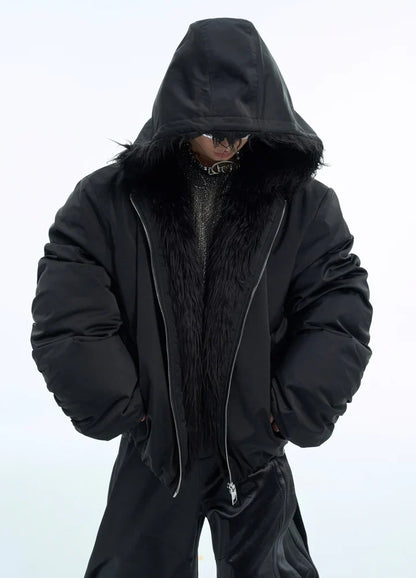 Thick silhouette down style fur hoodie style jacket