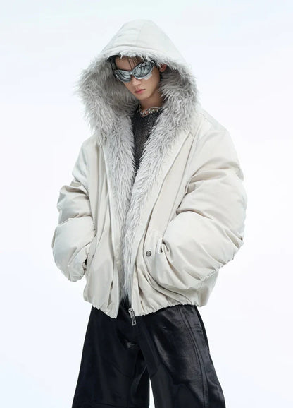 Thick silhouette down style fur hoodie style jacket