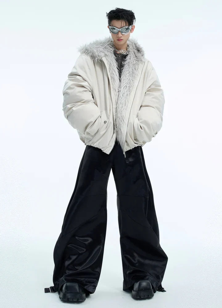 Thick silhouette down style fur hoodie style jacket