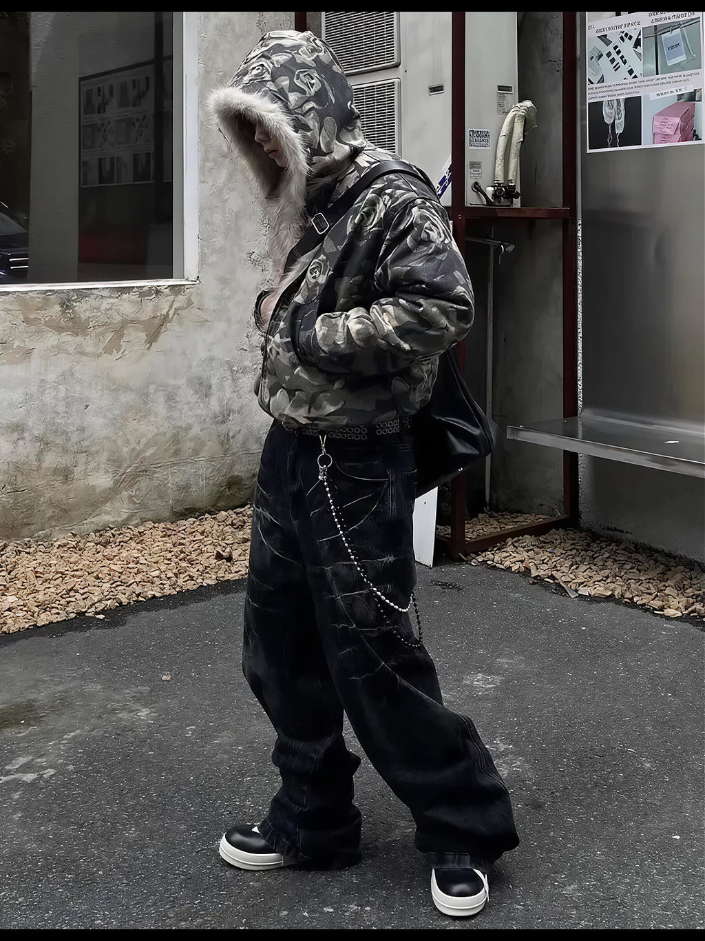 CAMO HOOD FUR JACKET