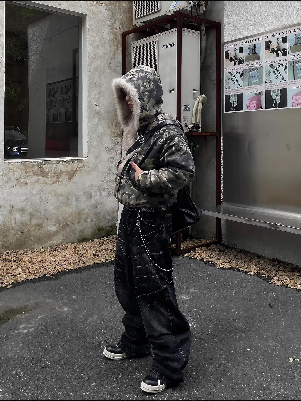 CAMO HOOD FUR JACKET