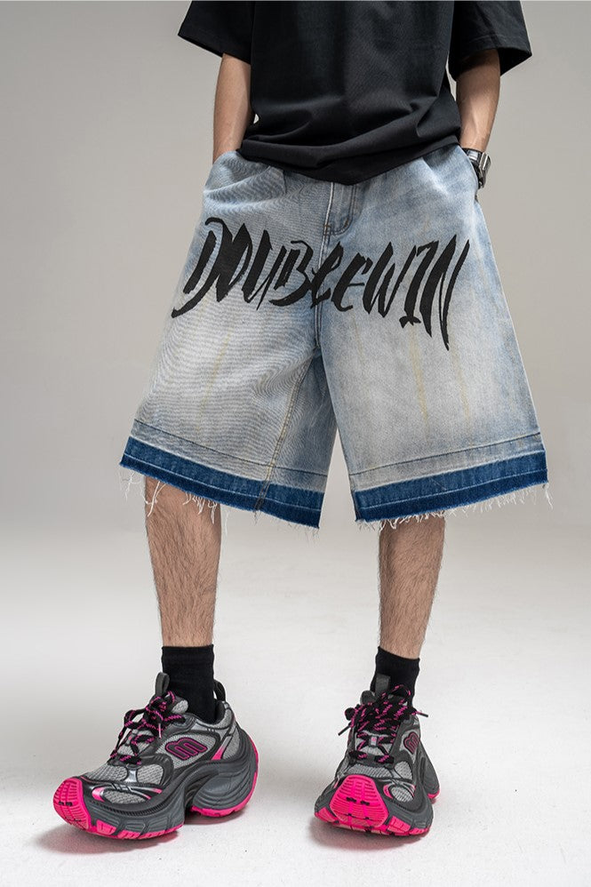 OMBRE GRAPHIC DENIM SHORTS