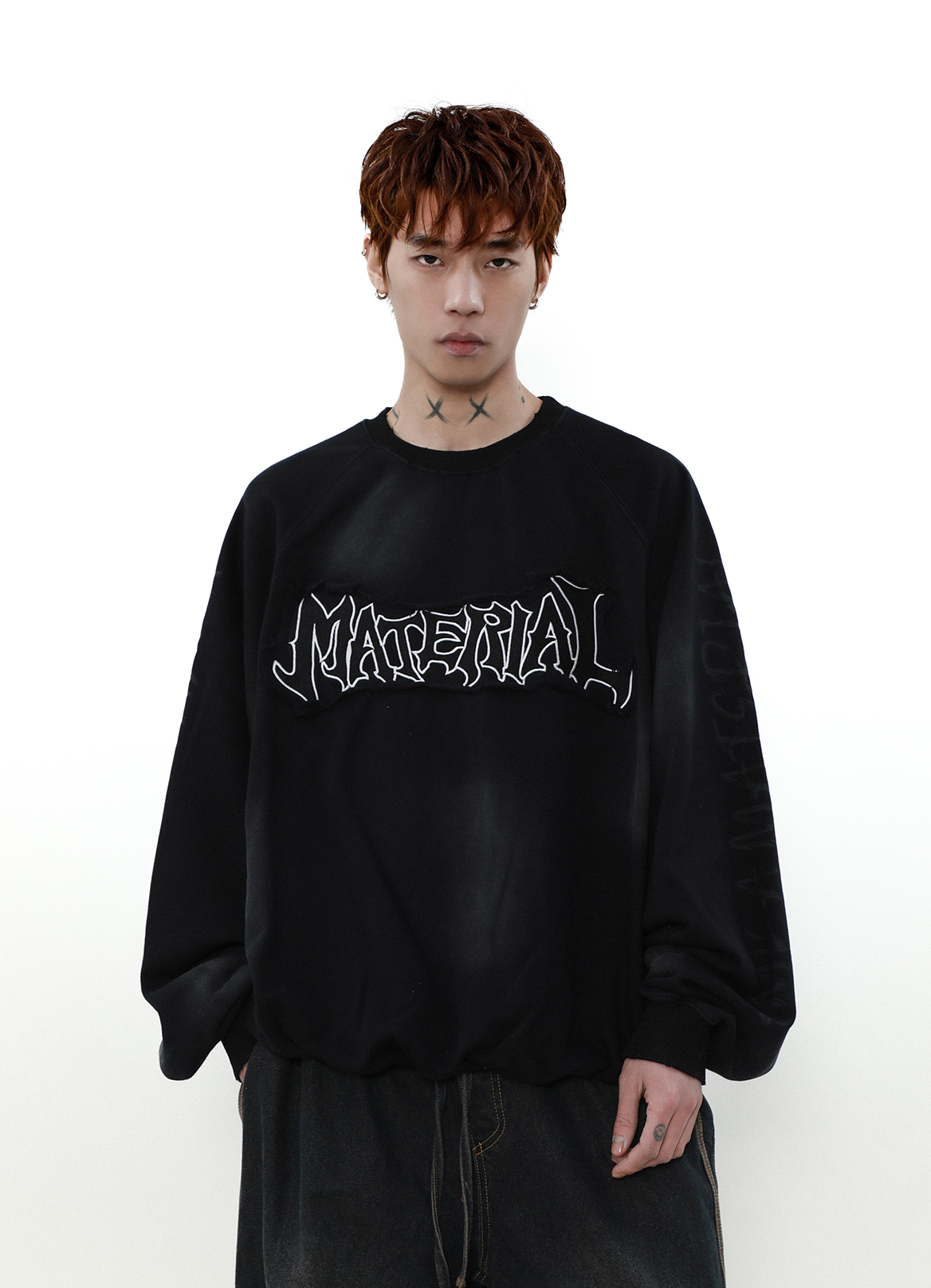 ACID WASHED INITIAL SWEATER