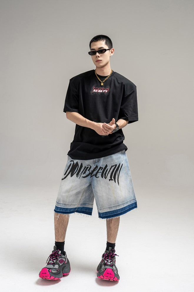 OMBRE GRAPHIC DENIM SHORTS