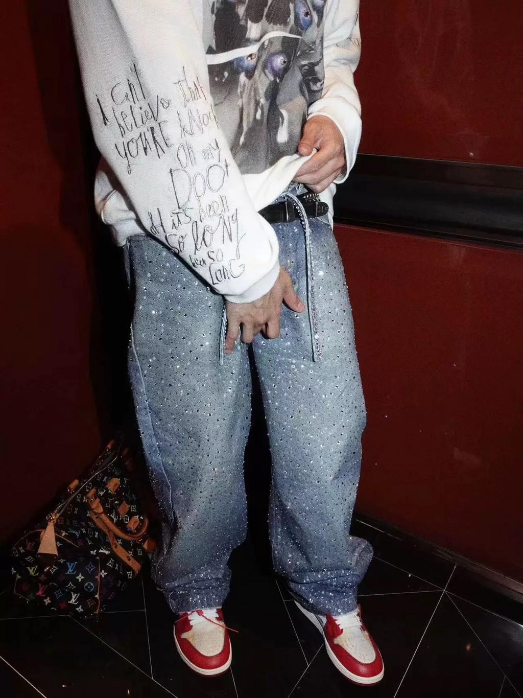 RHINESTONES DENIM PANTS