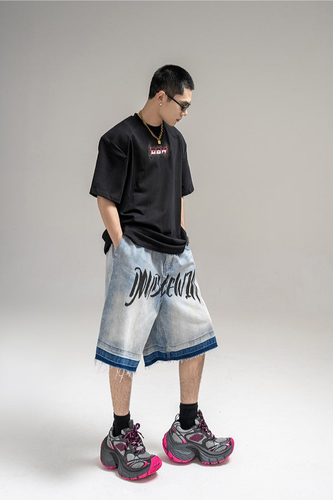 OMBRE GRAPHIC DENIM SHORTS