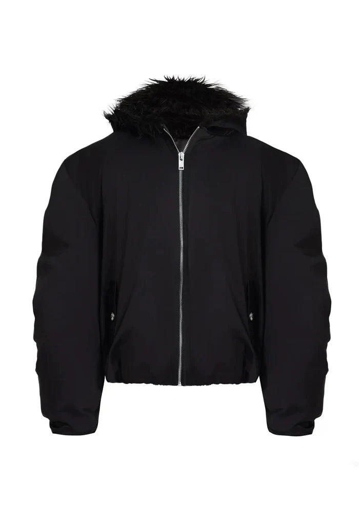 Thick silhouette down style fur hoodie style jacket