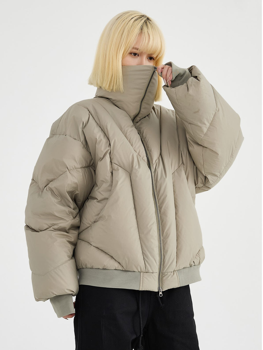 HIGH NECK CROPPED PUFFER JACKET