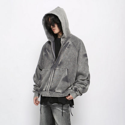 GRUNGE WASHED ZIP HOODIE