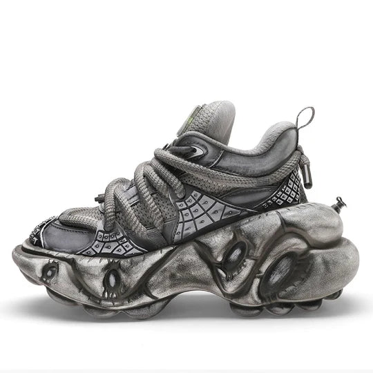 GRAY SILVER DULL COLOR WIDE SNEAKERS