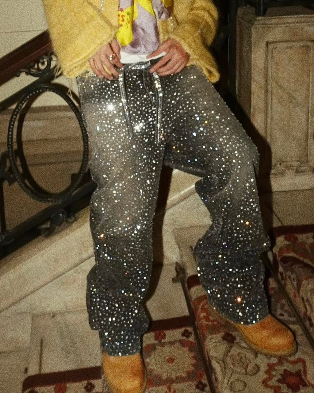 RHINESTONES DENIM PANTS