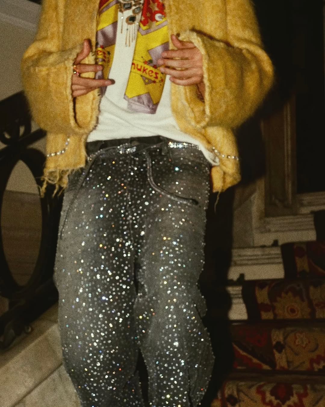 RHINESTONES DENIM PANTS