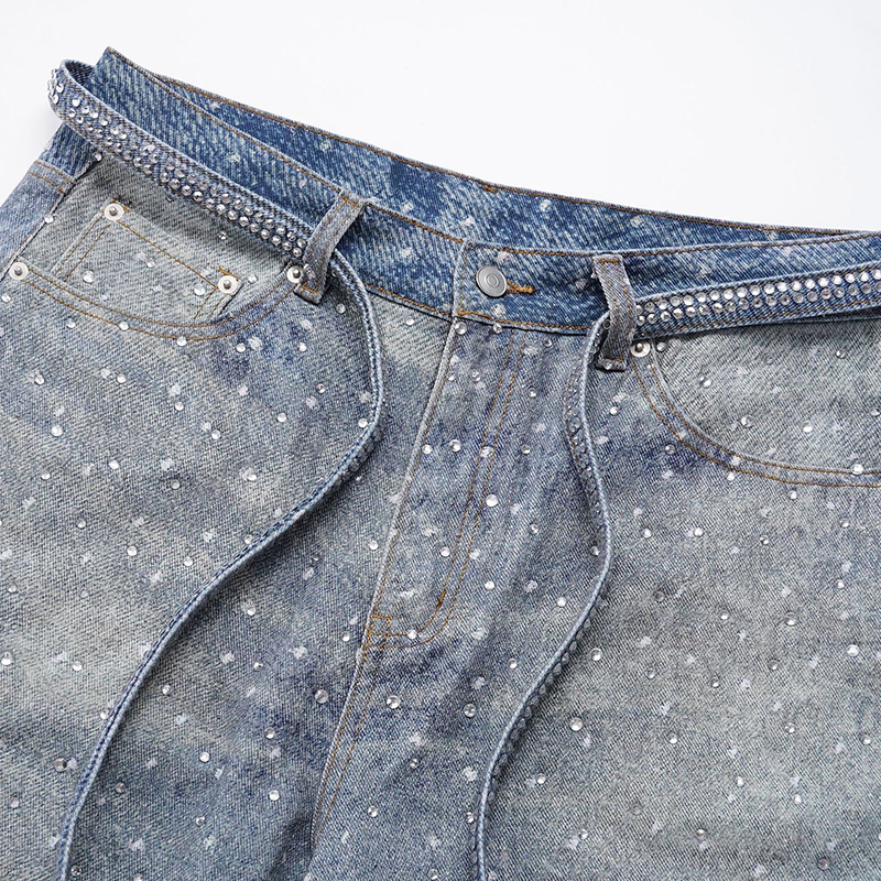RHINESTONES DENIM PANTS
