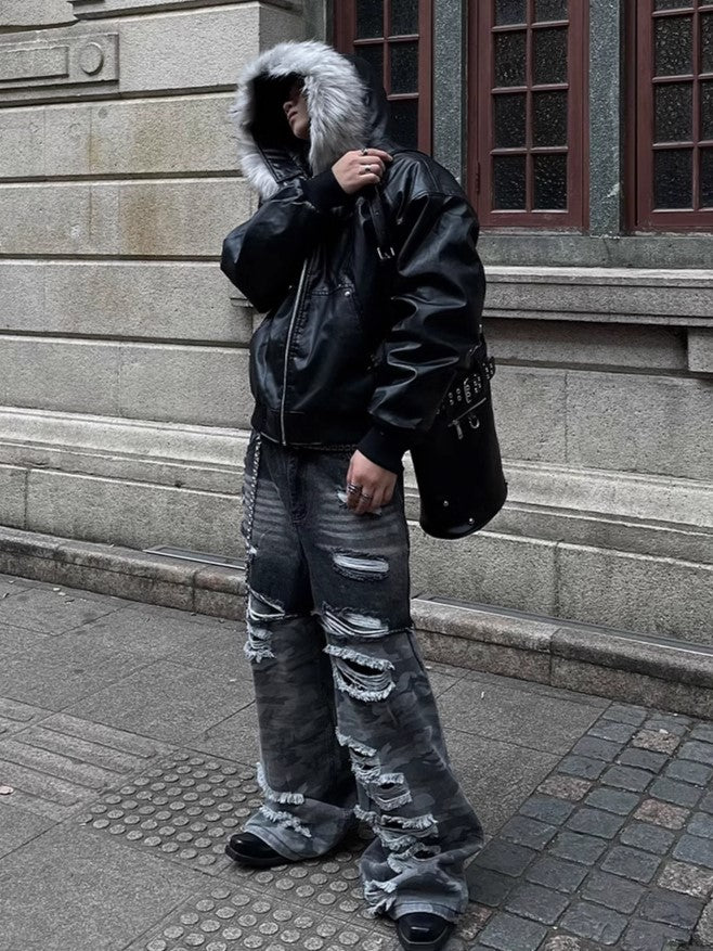 FUR BOMBER LEATHER JACKET