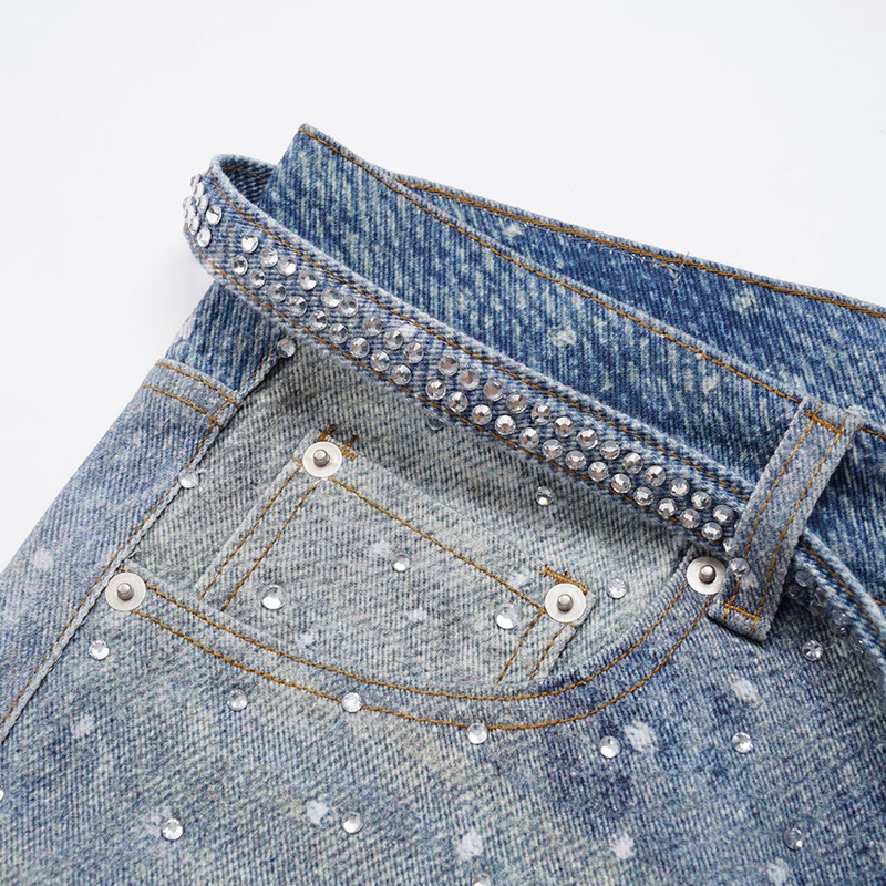 RHINESTONES DENIM PANTS