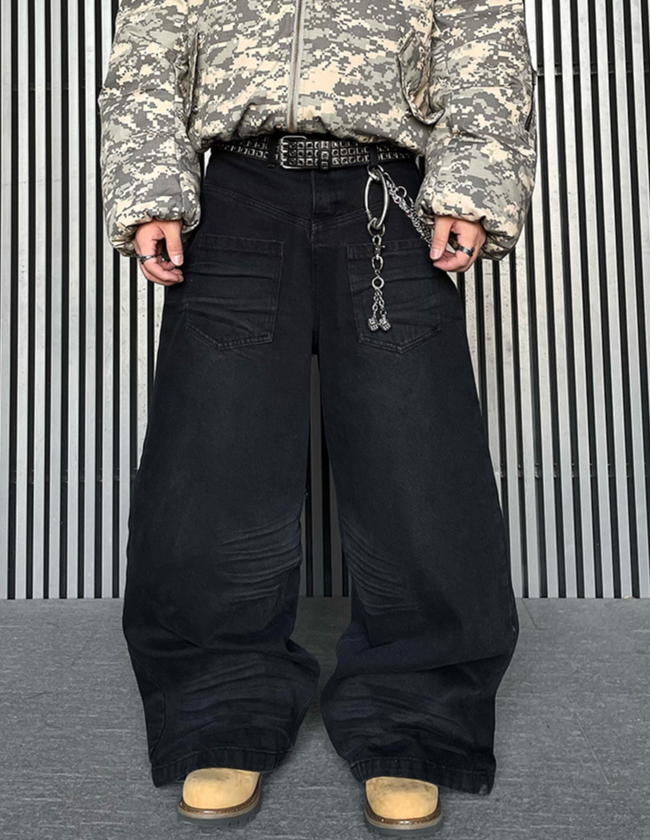 MONOCHROME BAGGY DENIM PANTS