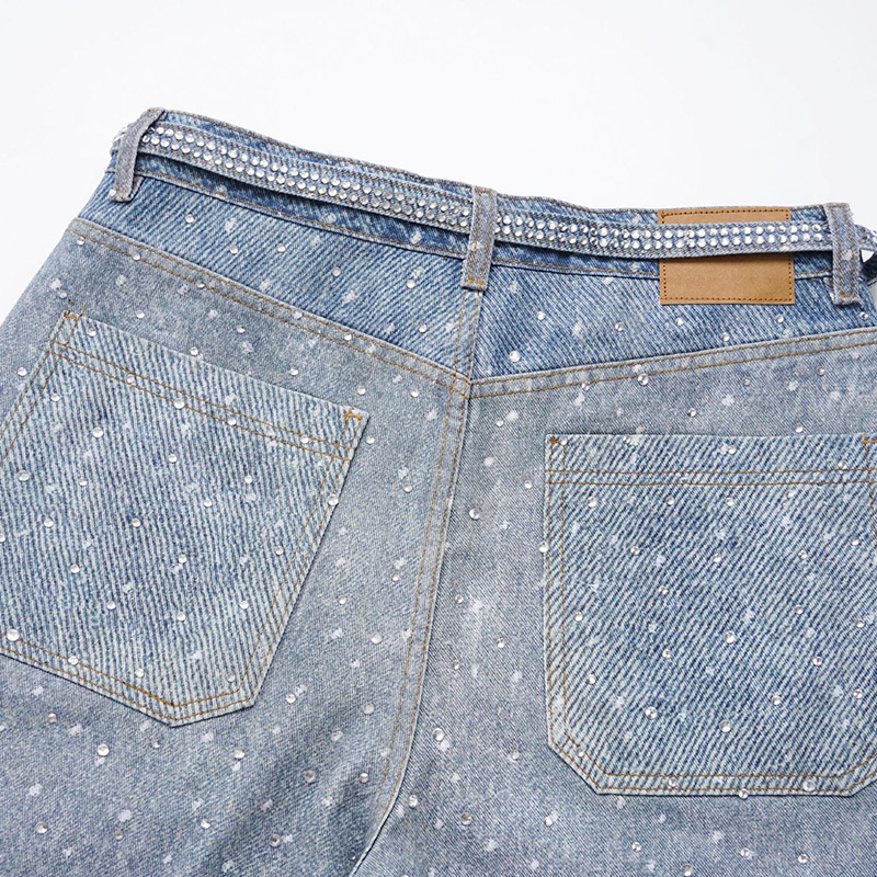RHINESTONES DENIM PANTS
