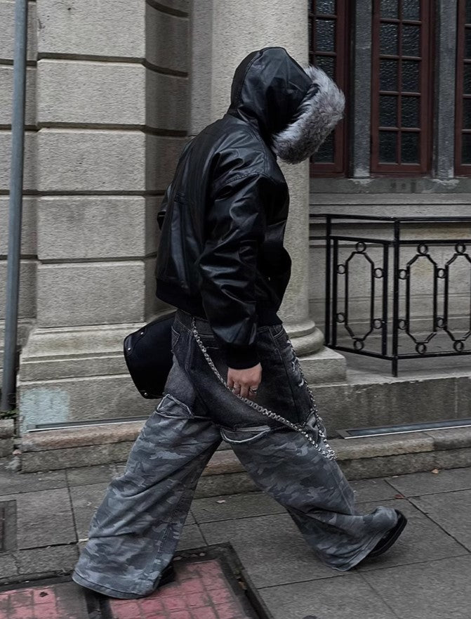 FUR BOMBER LEATHER JACKET