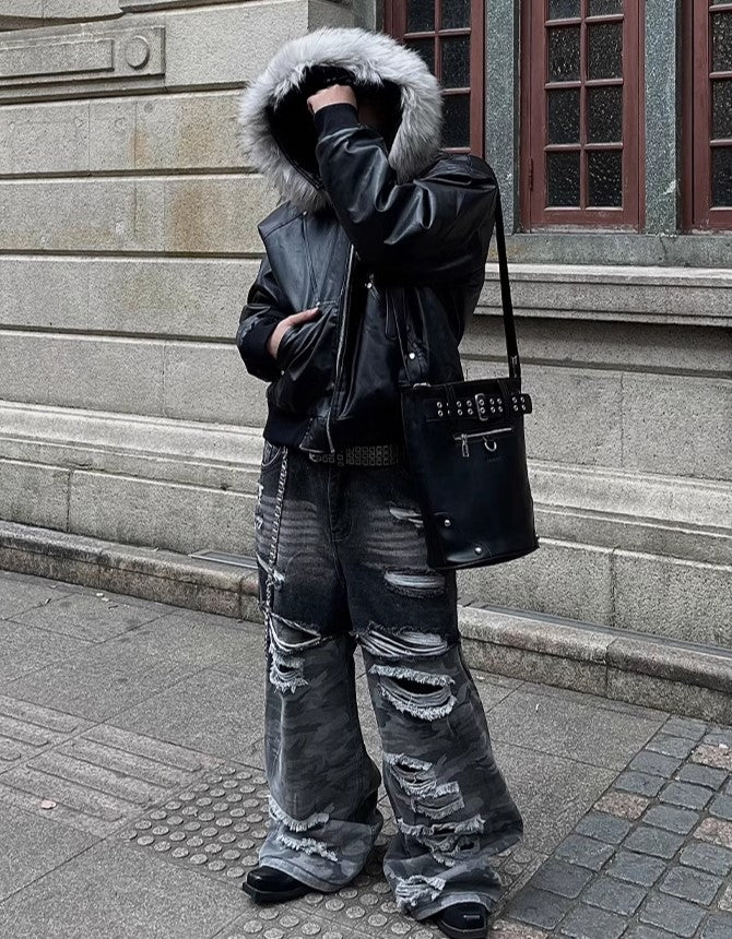 FUR BOMBER LEATHER JACKET