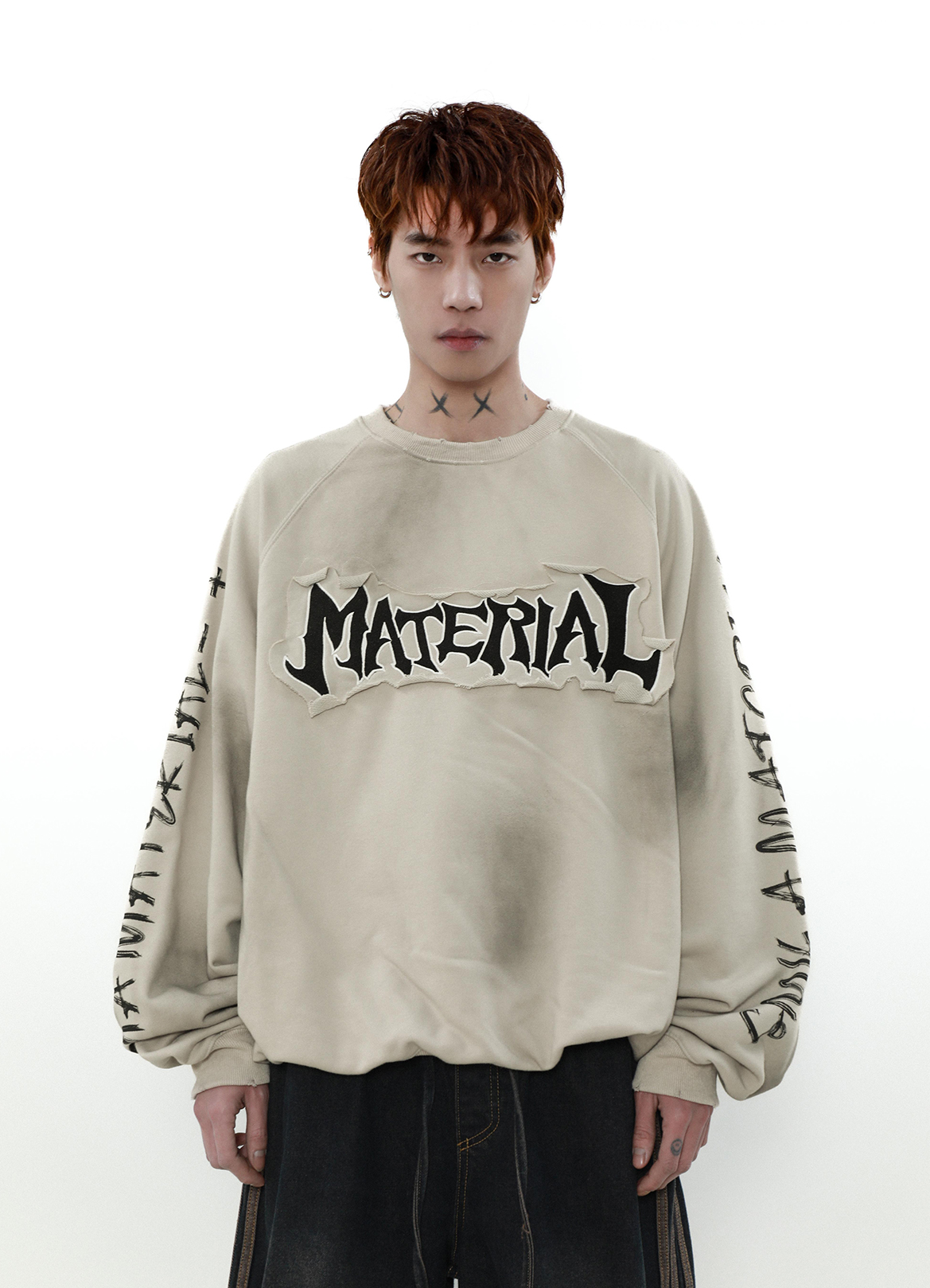 ACID WASHED INITIAL SWEATER