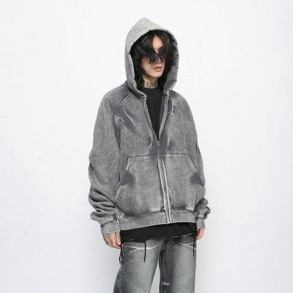 GRUNGE WASHED ZIP HOODIE