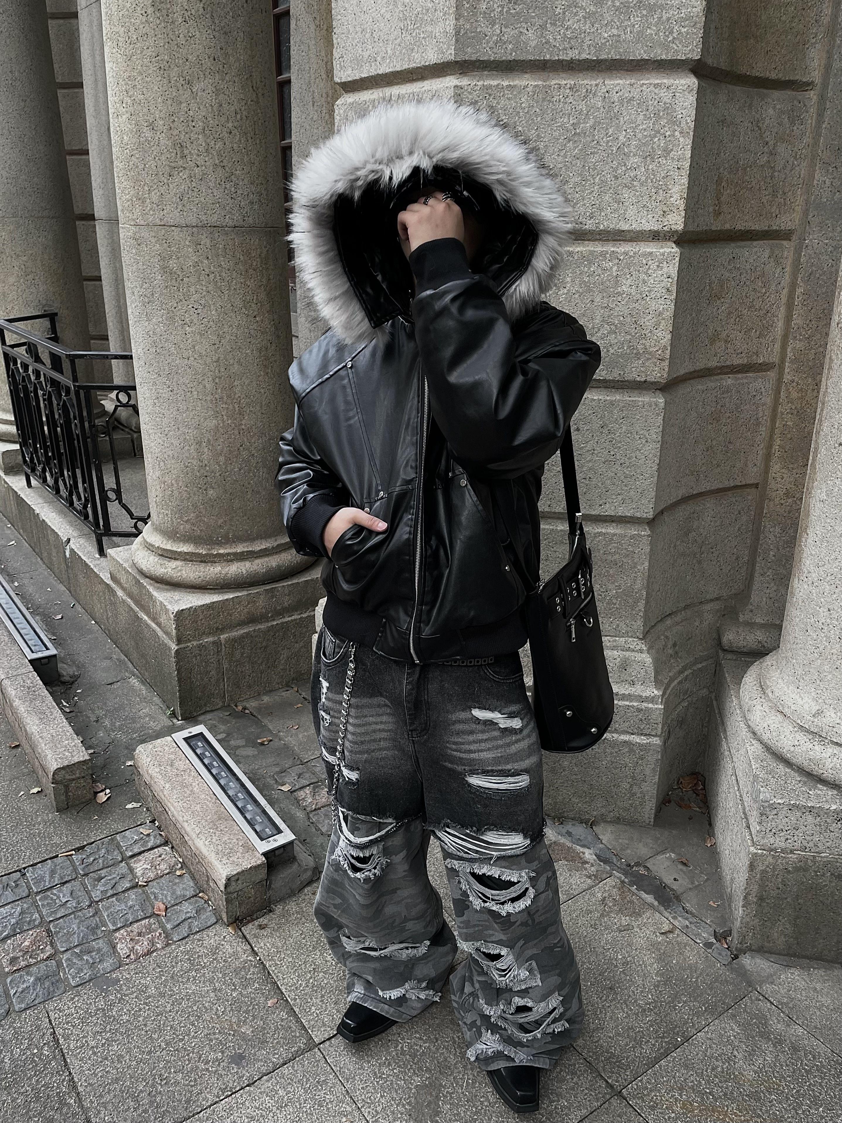 FUR BOMBER LEATHER JACKET