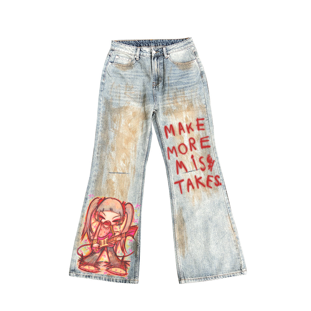 GRAPHIC ART DESIGN DENIM PANTS