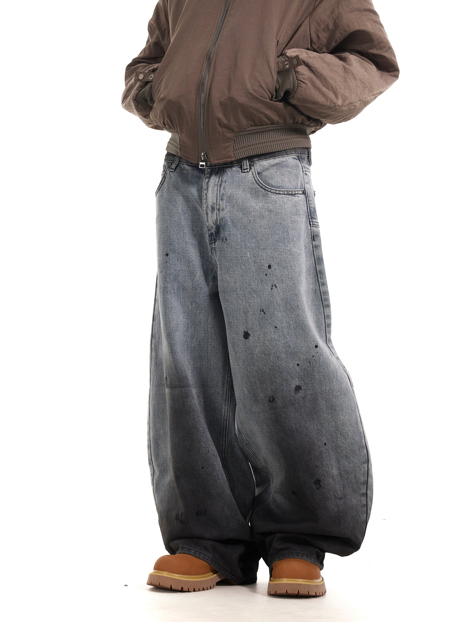 SPLASH WASHED BAGGY DENIM PANTS