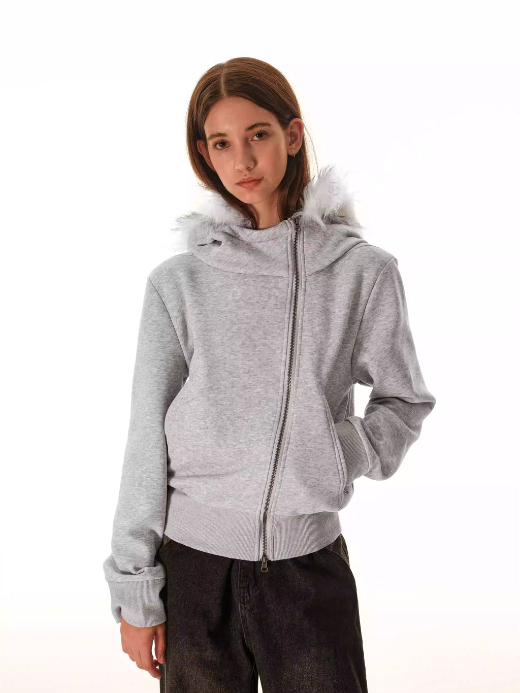FAUX FUR HOOD ZIP JACKET