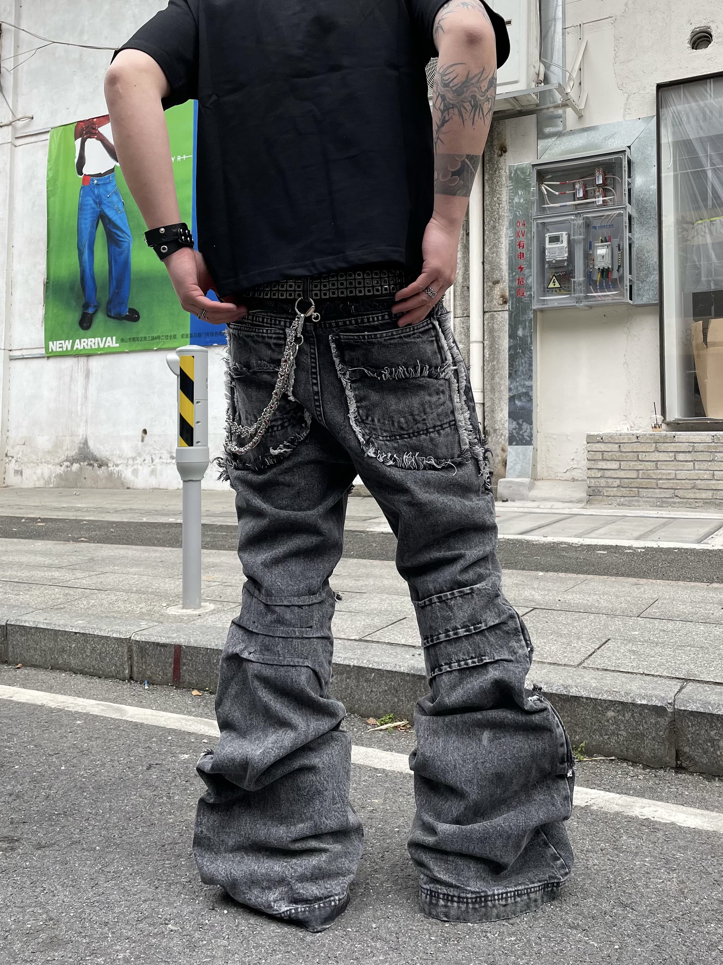 PATCHWORK FLARE DENIM PANTS