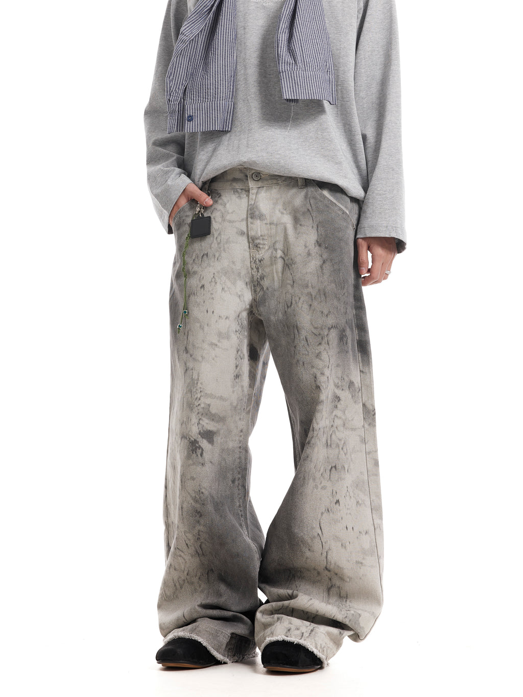 WASHED DISTRESSED BOOTCUT PANTS