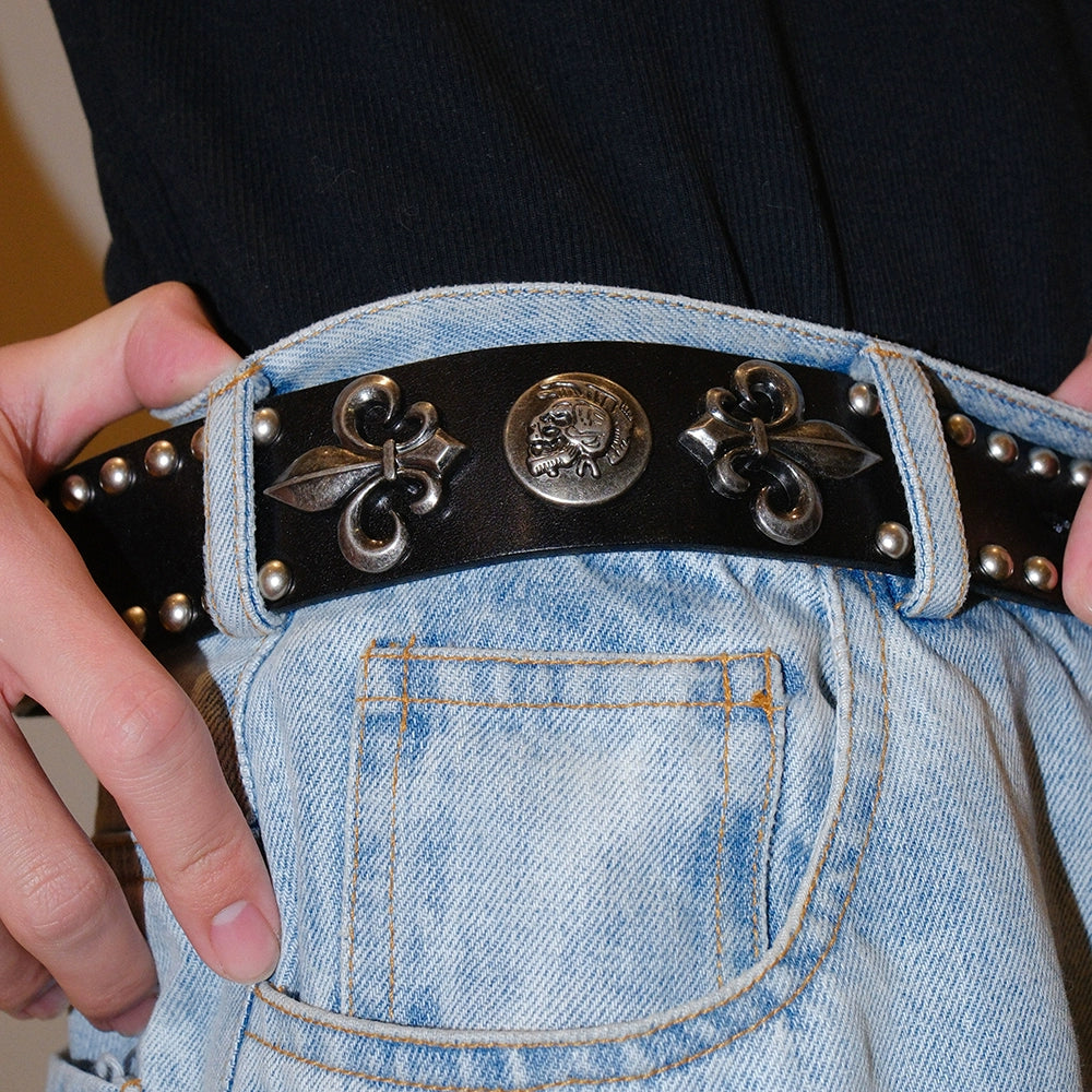 FLEUR STUDDED LEATHER DROP BELT
