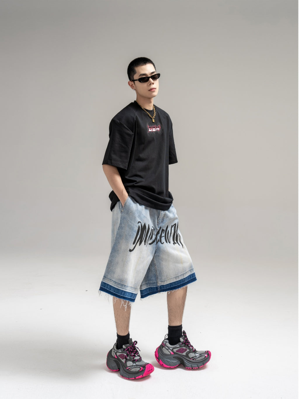 OMBRE GRAPHIC DENIM SHORTS