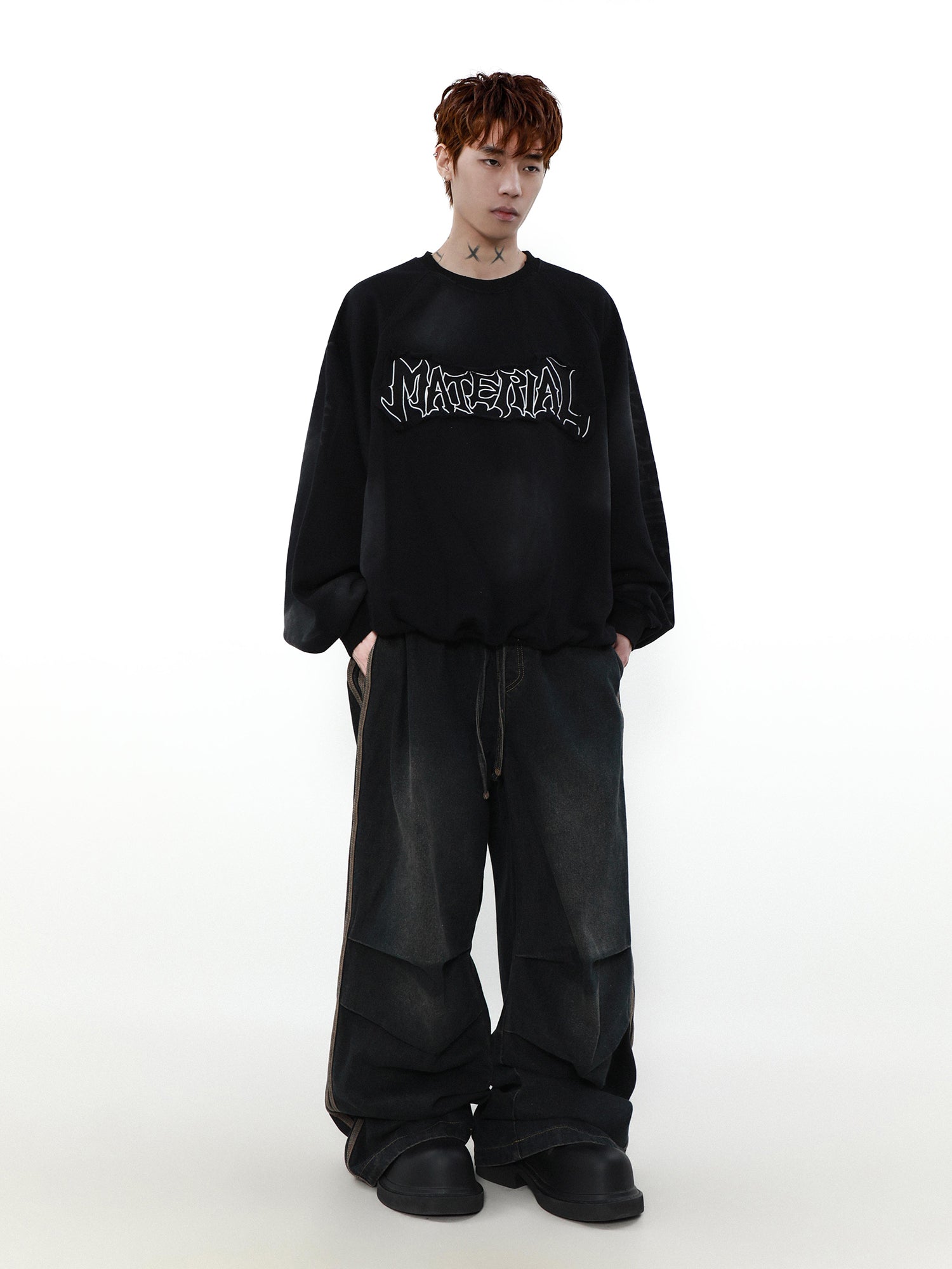 ACID WASHED INITIAL SWEATER