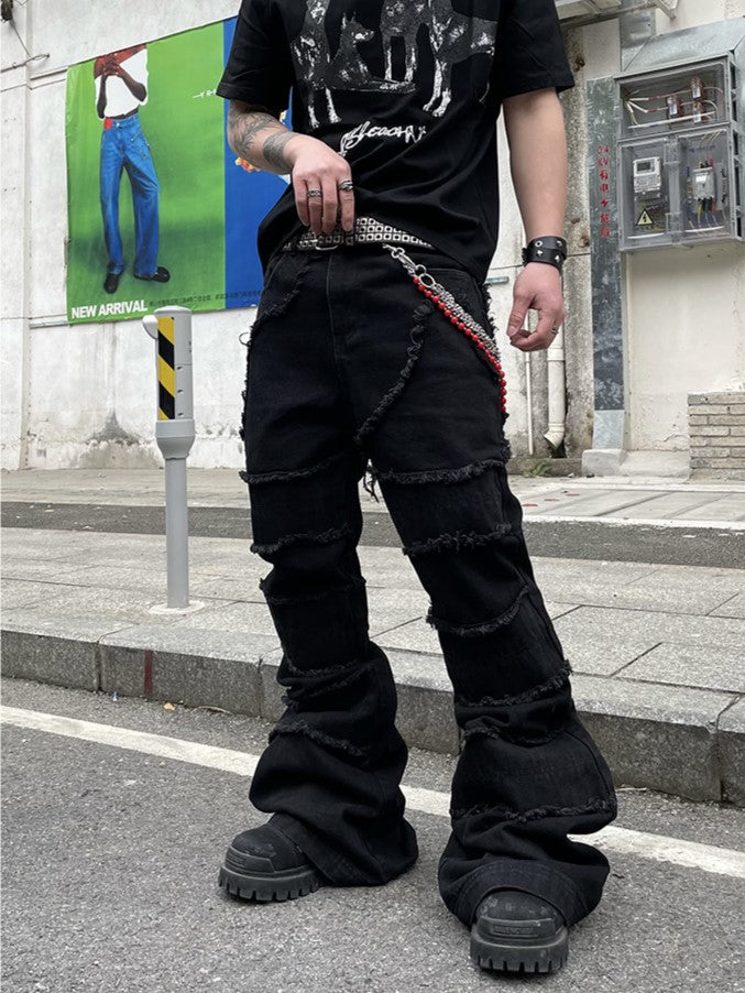 PATCHWORK FLARE DENIM PANTS