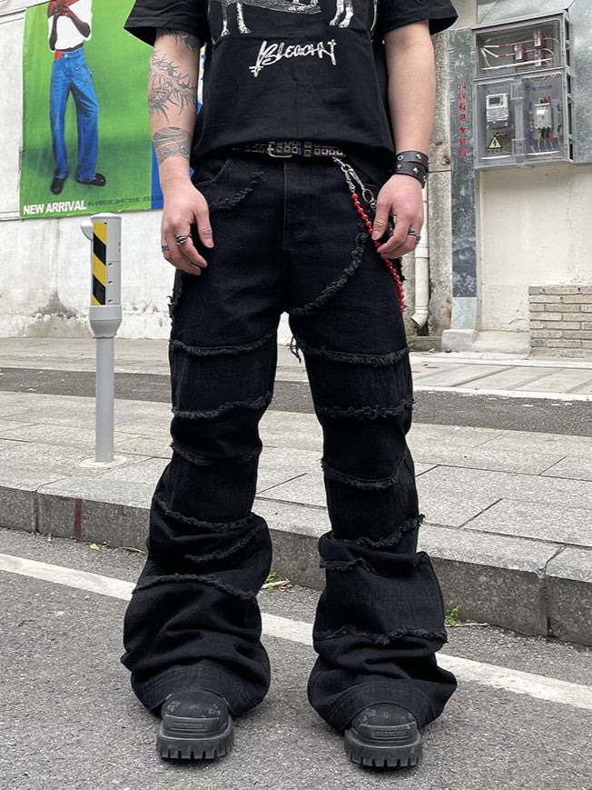 PATCHWORK FLARE DENIM PANTS