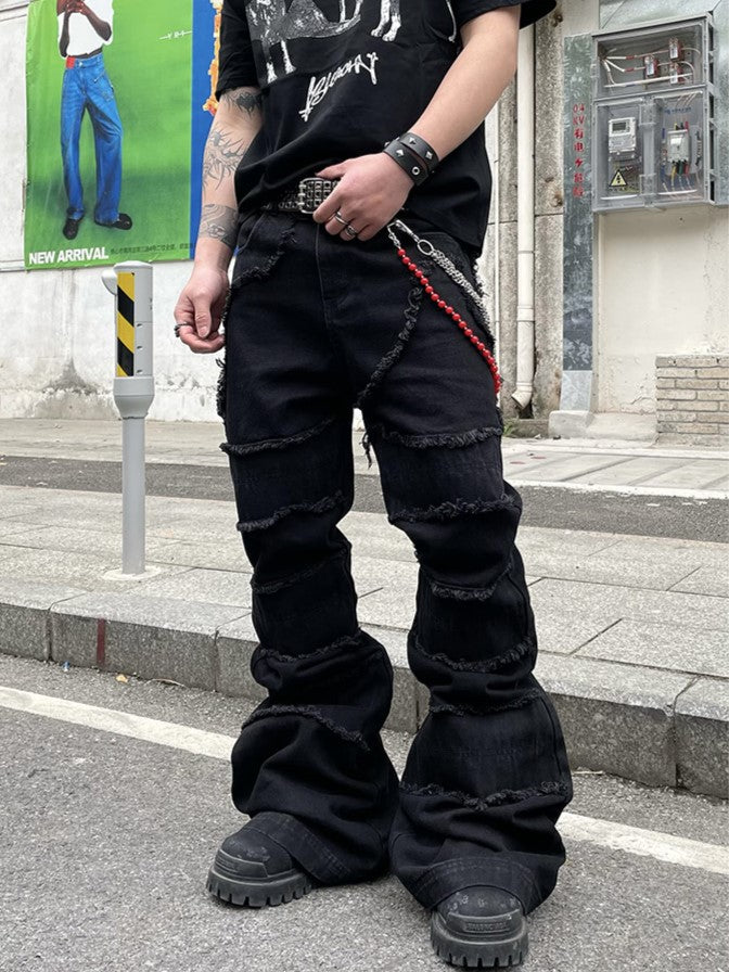 PATCHWORK FLARE DENIM PANTS