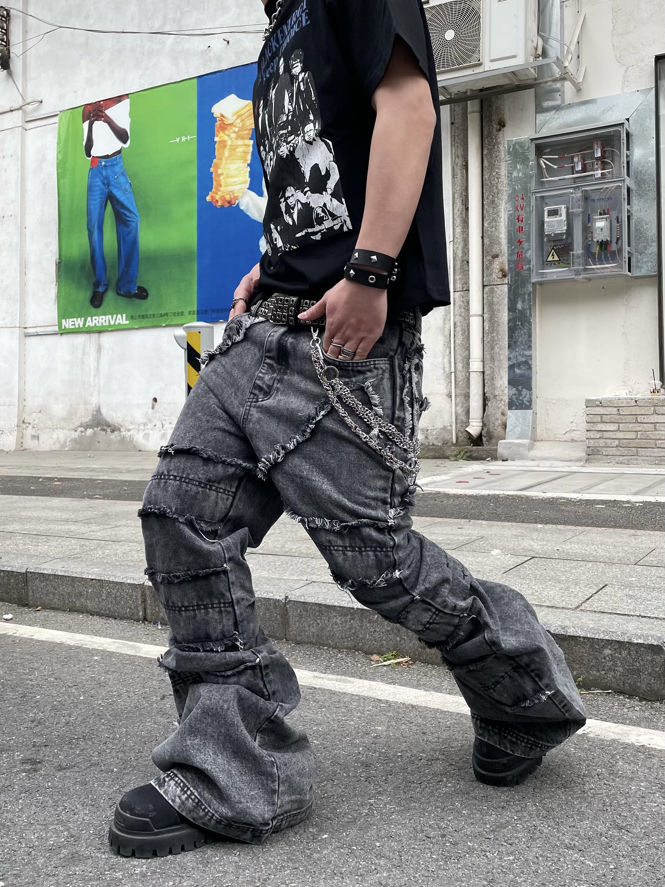 PATCHWORK FLARE DENIM PANTS