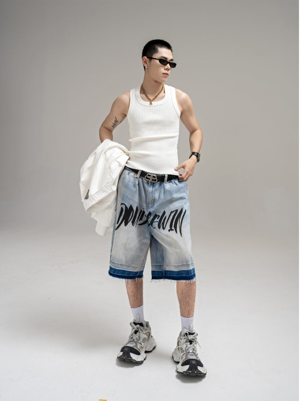 OMBRE GRAPHIC DENIM SHORTS