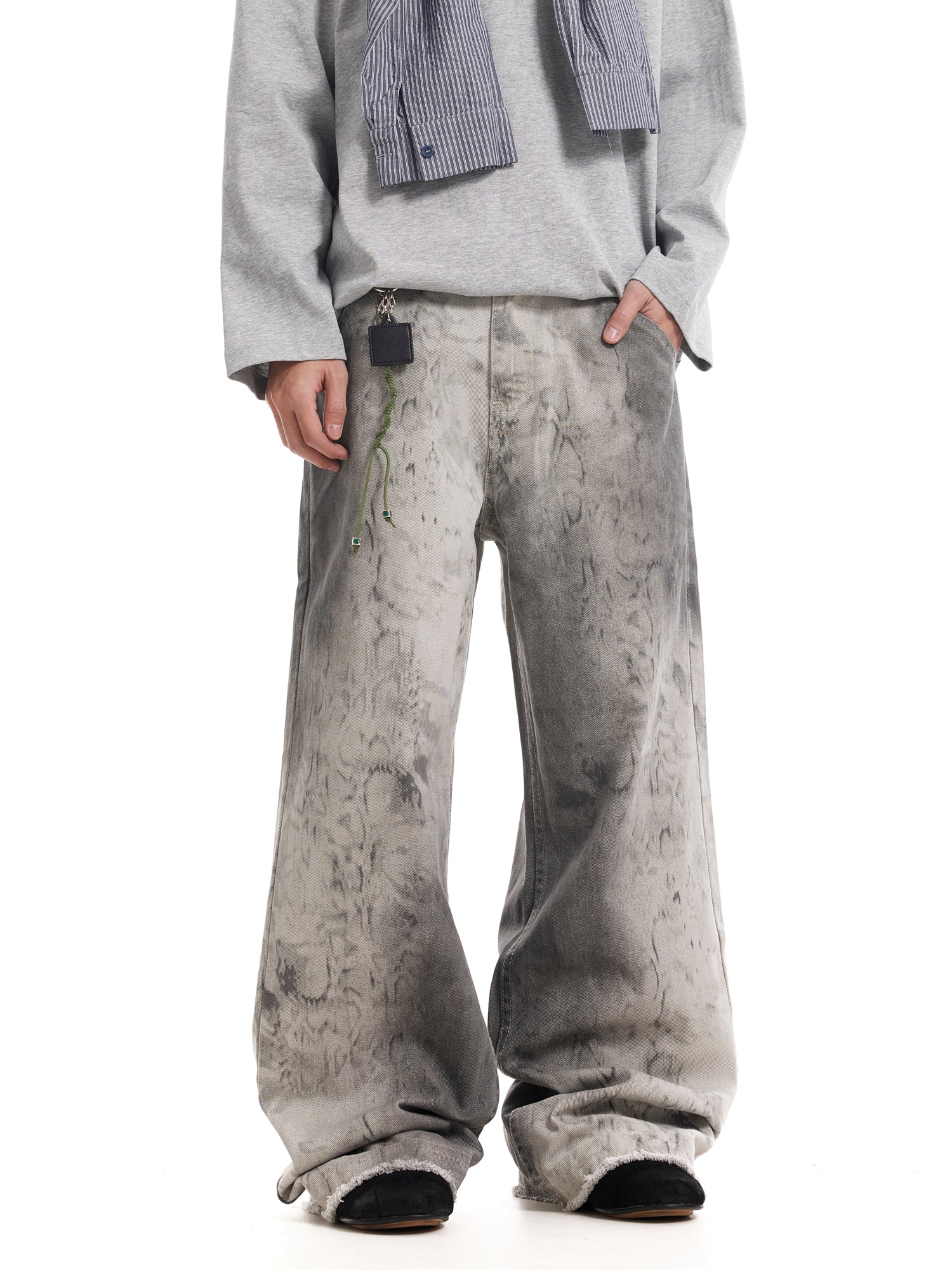 WASHED DISTRESSED BOOTCUT PANTS