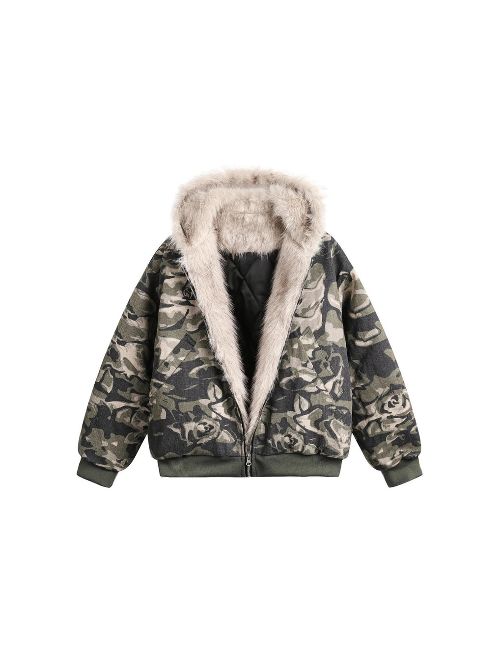 CAMO HOOD FUR JACKET