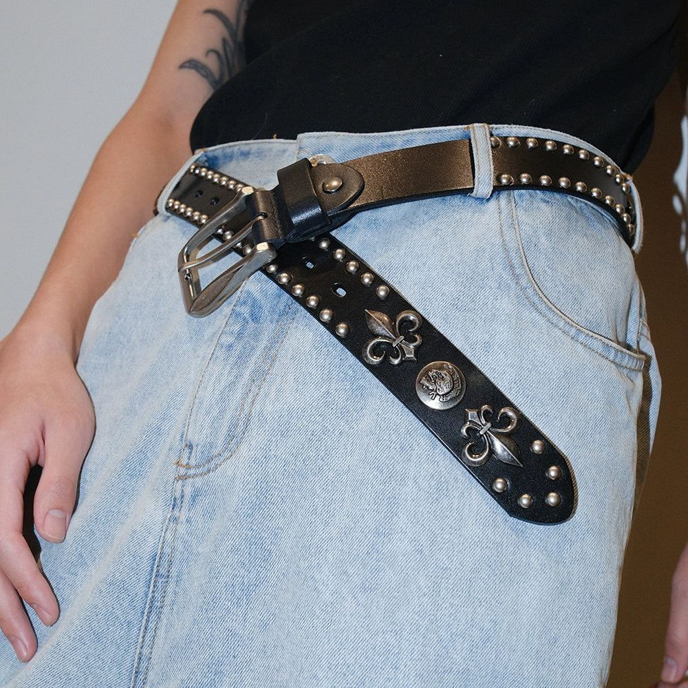FLEUR STUDDED LEATHER DROP BELT